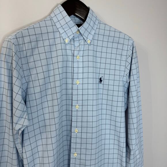 Ralph Lauren Checked Performance Twill Shirt Polo Golf Dress Shirt Blue S - Picture 2 of 7